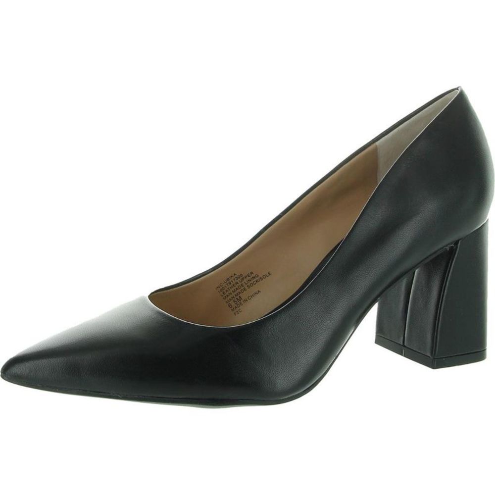 INC Womens Ubika Black Comfort Insole Leather Loafer Heels Shoes NWT